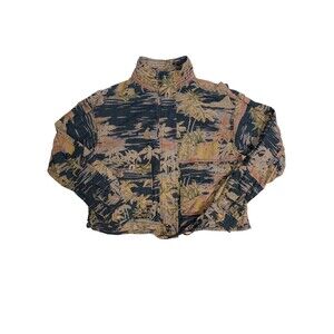 Vintage 90's GAP Women Shirt Jacket S Blue Floral Tropical Full Zip Cotton